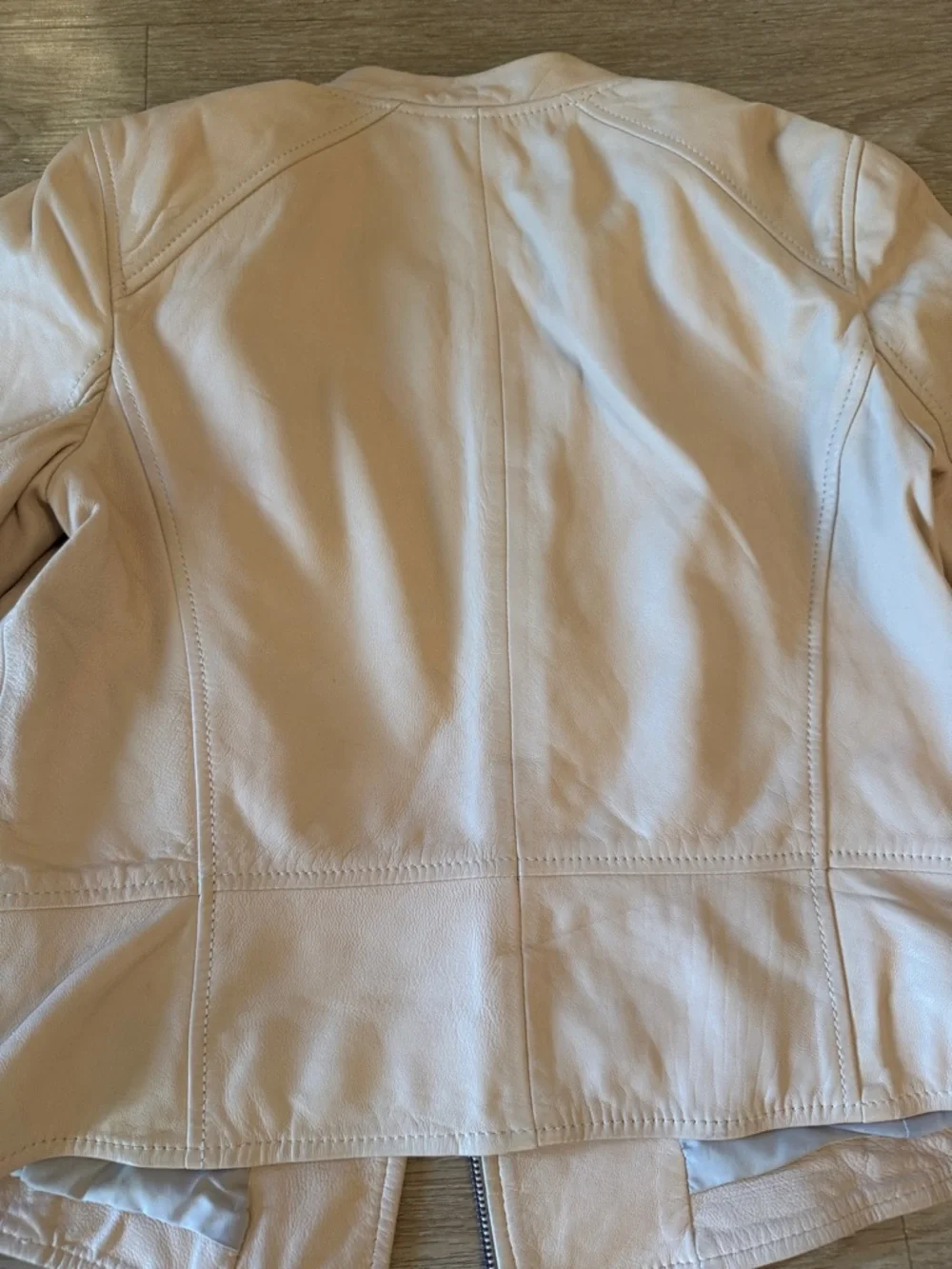 Halogen Cream Leather Moto Jacket with Asymmetrical Zip - Picture 8 of 8